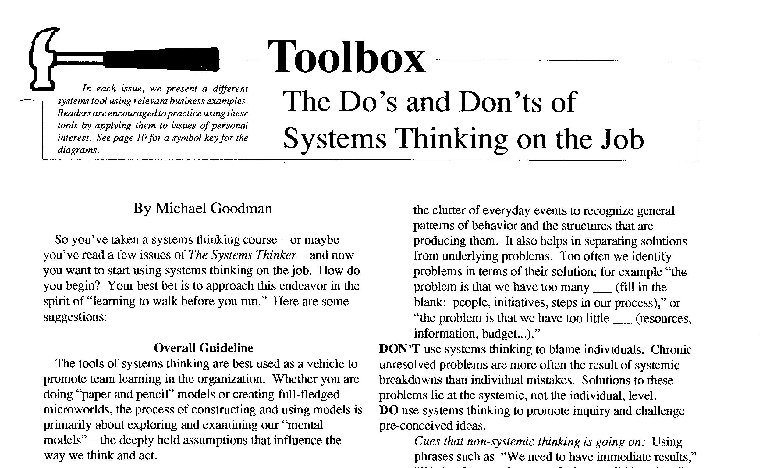 The Do's and Don'ts of Systems Thinking on the Job