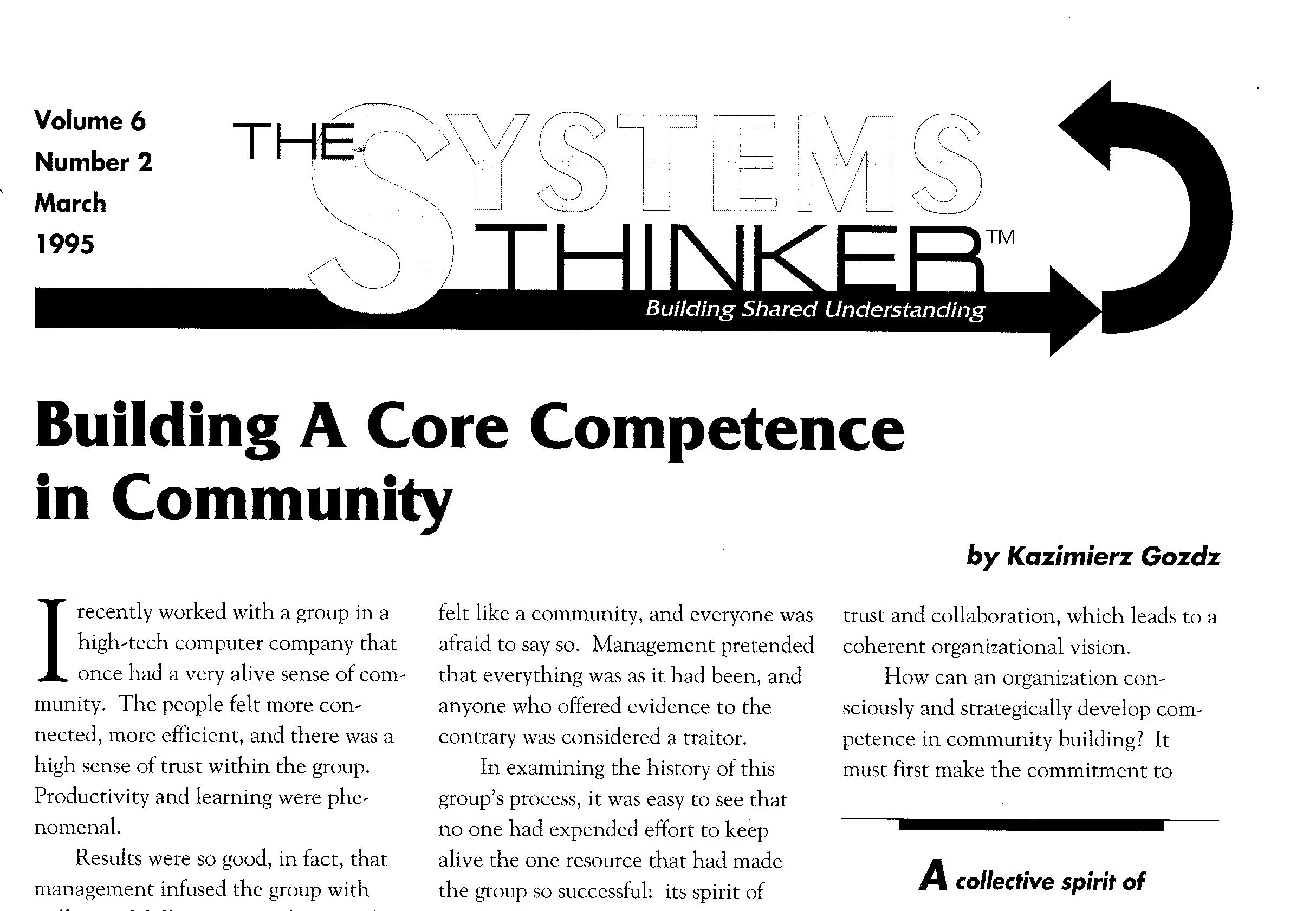 The Systems Thinker – Building a Core Competence in Community - The ...