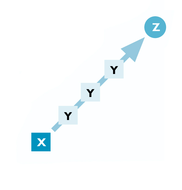 The road from X to Z contains a series of initiatives and targets along the way